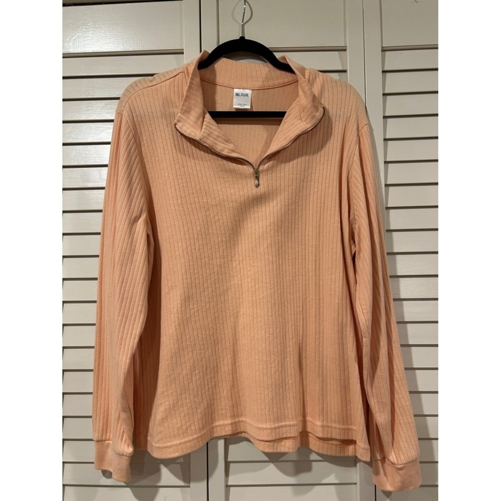 Blair Peach Ribbed Quarter-Zip Pullover Top Size XL